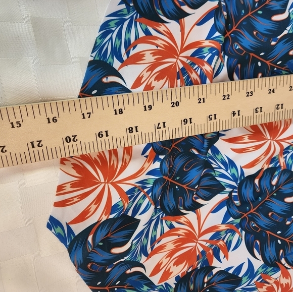 Teal  Tropical Floral Print V - Neck Padded Bra Tankini Women's Swim Top Size L - Picture 5 of 5